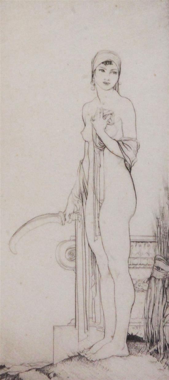 William Russell Flint (1880-1969) Ceres Handmaid 7.5 x 3.75in.